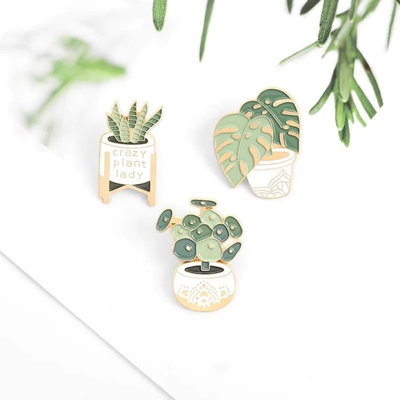 Boho Potted Snake Plant On A Stand “Crazy Plant Lady” Metal Enamel Pin Brooch - Picture 8 of 13